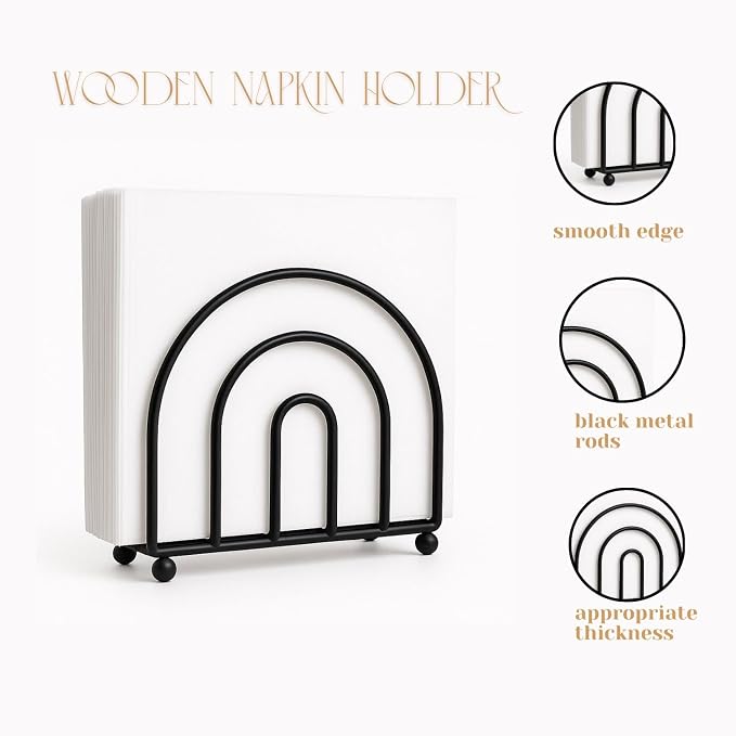 Napkin Holder for Table Countertop, Modern Decorative Sturdy Iron Black Metal - Image 3
