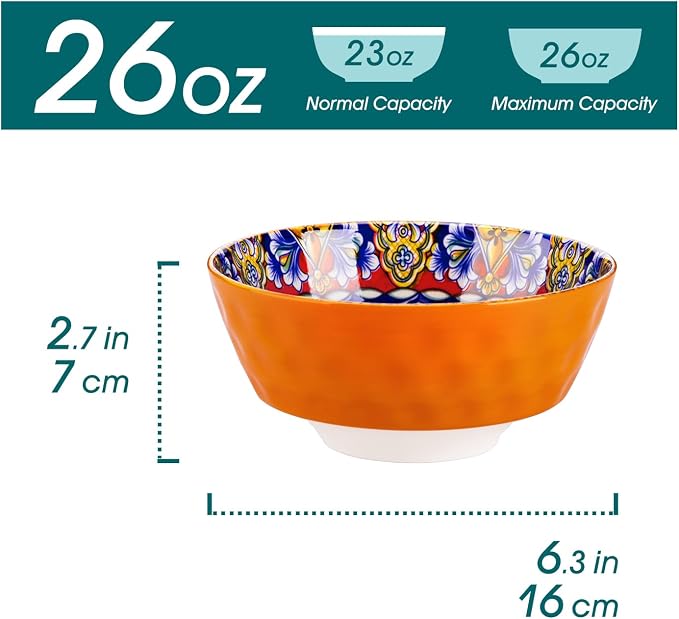 vancasso 26 Oz Ceramic Cereal Bowls Set of 6, Bohemian Soup Salad Bowls | - Image 2