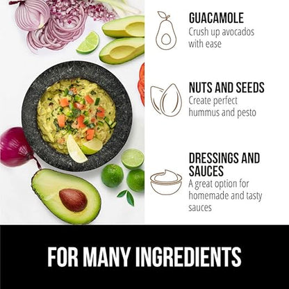 GORILLA GRIP Heavy Duty Mortar and Pestle Set with Slip Resistant Base, 100% Granite Stone Molcajete Guacamole Bowl, Grind Seeds Spices, Crush Garlic, Kitchen Muddler for Fresh Herbs, 1.5 Cup, Black