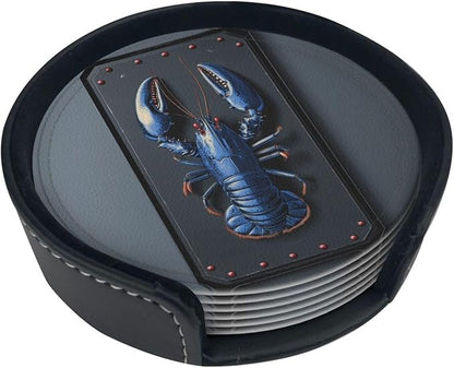 Lobster Printed Leather Coasters for Drinks, Set of 6 Drink Coaster Dining Room Decor Cup Coasters