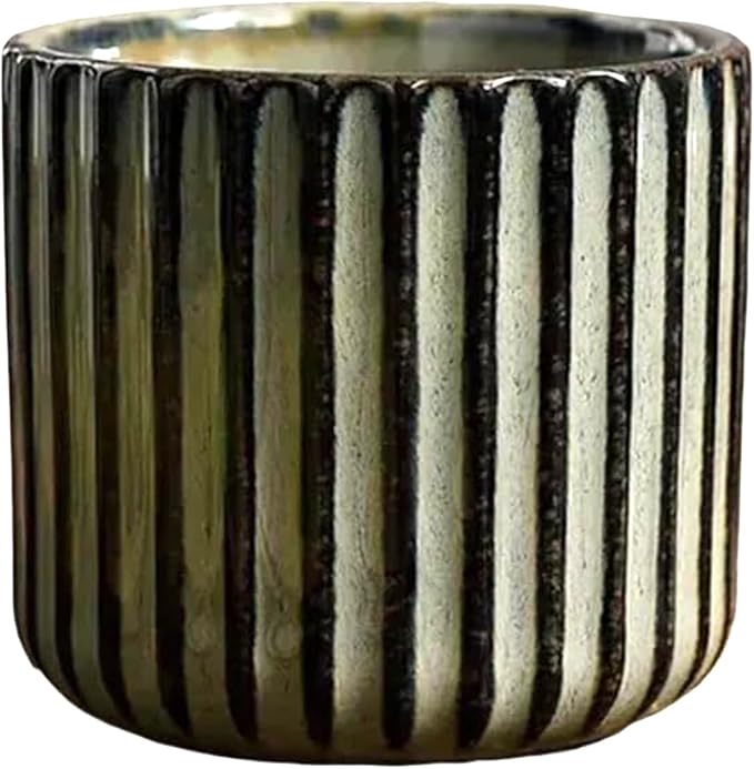 Vintage Ceramic Mug, Japanese Tea Cup 6oz Striped Cup No Handle Drinking Cup by Unknown