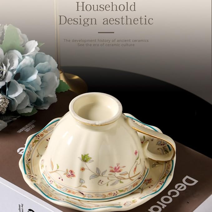 8 oz Vintage flower Ceramic cup and 6" saucer set - Image 9