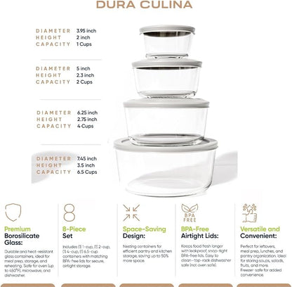 8-Piece Glass Food Storage Containers Set | Round, Microwave & Dishwasher Safe - Image 2