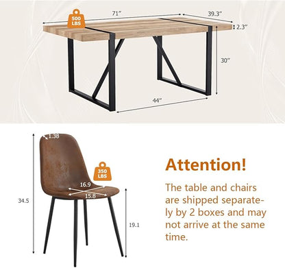 7 Piece Dining Table Set，Dinner Table Set for 6，71'' Kitchen Table and Suede Nap Fabic Chairs Set of 6，6 Chair Dining Table Set for Kitchen Dining Room