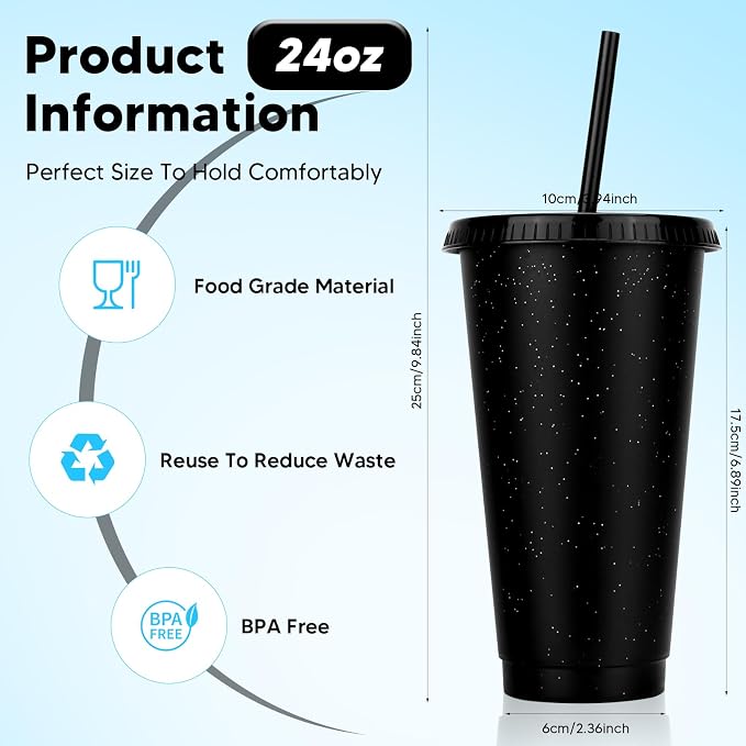24 Pack Plastic Tumblers with Lids and Straw, Reusable Cups with Lids and - Image 3