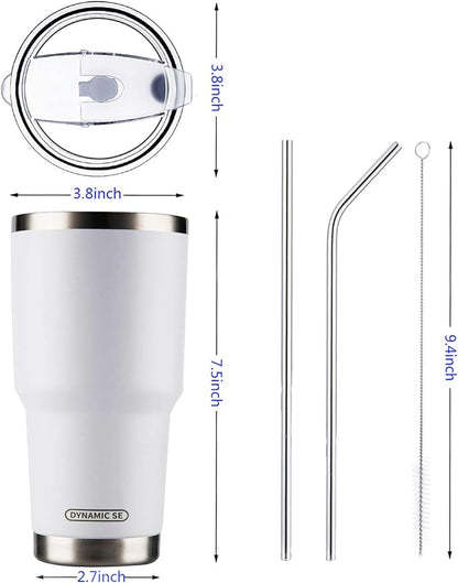 D·S 30oz White Tumbler Double Wall Vacuum Insulated Travel Coffee Mug | Double - Image 2