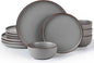Famiware Mercury Plates and Bowls Sets, 12 Pieces Stoneware Dinnerware Sets, Dishes Set for 4, Microwave and Dishwasher Safe, Dark Grey