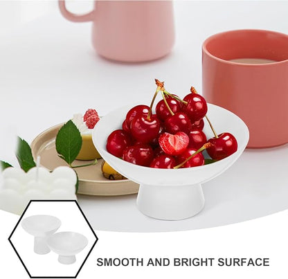 2Pcs Small White Pedestal Bowls Ceramic Footed Fruit Bowl 4.9 x 4.13Inch 2 Sizes