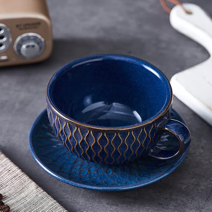 Coffeezone Vintage Design 12 oz Ceramic Latte Art Cappuccino Barista Cup - Image 2