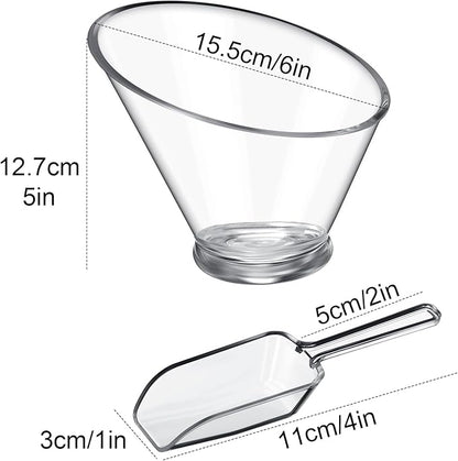 Sawysine 12 Pcs Acrylic Clear Serving Bowls with Plastic Kitchen Scoops Salad Serving Bowls Popcorn Scoops Angled Candy Bowl for Salad Cooking Parties(19 oz)