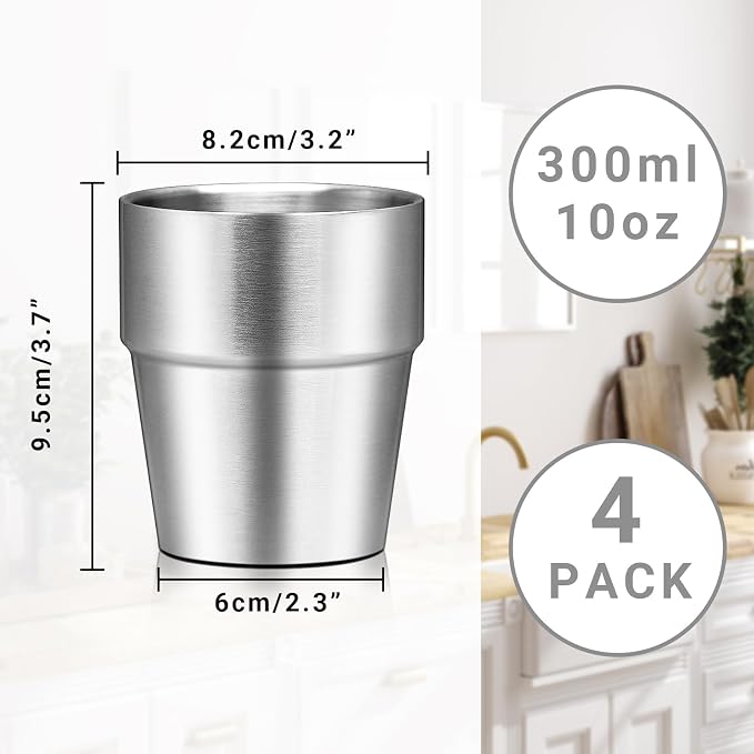 Metal Cup, 10 oz Insulated Tumbler, 4 Pack Double Wall Unbreakable Stackable - Image 2