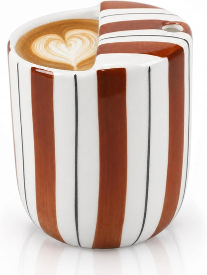 1 Pcs Ceramic Mug with Sip Hole 10 oz Novelty Brown Black Striped Coffee Mug by Ferrochef