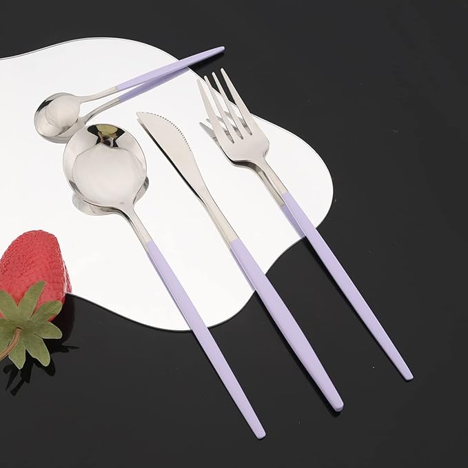 JASHII Flatware Set 24 Piece, Stainless Steel Silverware Set, Macaron Small - Image 4