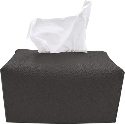 Carrotez Tissue Box Cover, [Refined] Modern PU Leather Rectangular Tissue Box Holder - Decorative Holder/Organizer for Bathroom Vanity Countertop, Night Stands, Office Desk 9.5"X5"X5" - Charcoal