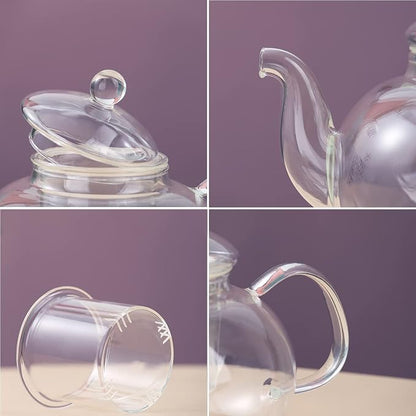 Kyraton Glass Tea Pot with 4 Tea Cups, Removable Infuser, Blooming and Loose - Image 7