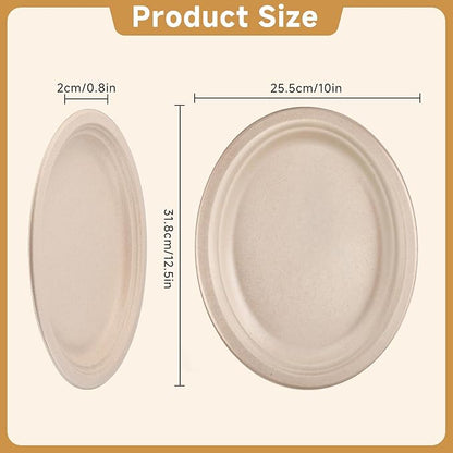 120 Pack Oval Paper Plates, 12.5 Inch Disposable Dinner Plates, Disposable Heavy Duty Large Biodegradable Plate, Super Strong Compostable Paper Plate for BBQ Party Picnic, Natural Brown