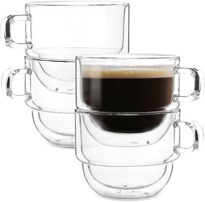 BTaT- Double Walled Stackable Glass Coffee Mugs, 12 oz, Glass Coffee Cups by BrewToATea