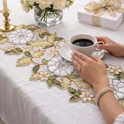 Beaded Table Runner Decore 36 inches Long Christmas Flower Design Beaded Table - Image 6