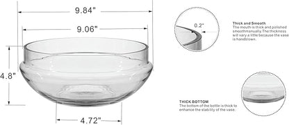 Glass Serving Bowl, 10 Inch Round Clear Crystal Display Bowl for Fruit, Salad, Decorative Centerpiece (9.8"x4.8")