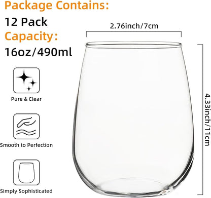 UMEIED 16oz Glass Tumbler, Smooth Flat Bottom | 12 Pack Tumbler - Image 2