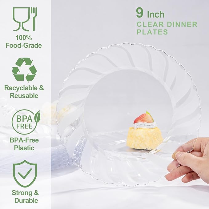 U-QE 100 Pieces Clear Plastic Plates - Image 3