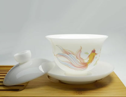 Liang baobao Ice Jade White Porcelain Gaiwan, 5oz Teacup Suet-fat Jade - Image 7