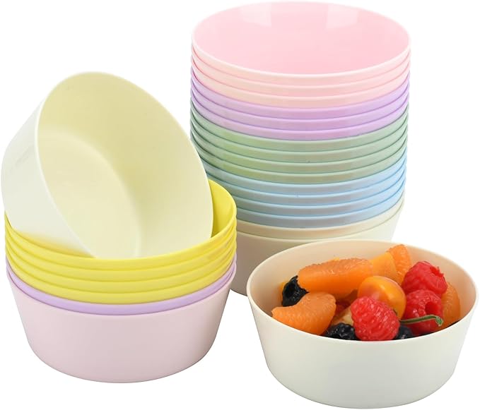 24-Pack Plastic Bowls 10 oz, Microwave & Dishwasher Safe, 6 Vibrant Colors by LYHLYA