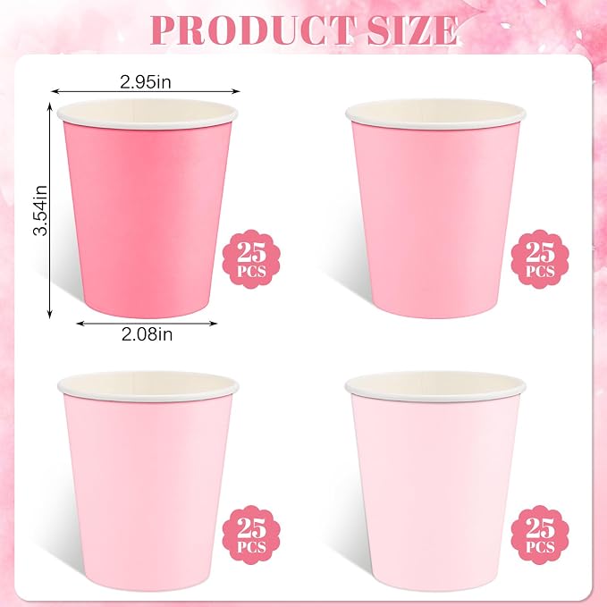 NatNarr 100 Pack Gradient Pink Paper Cups 9oz Pink Cups Gender Reveal Cup | - Image 2