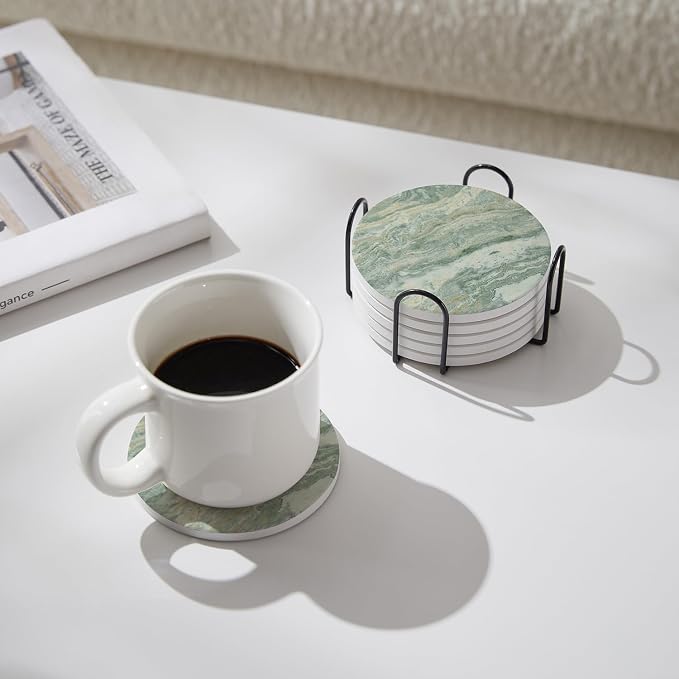 Set of 6 Sage Green Abstract Onyx Marble Coasters - Image 5