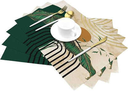Abstract Emerald Placemats Minimalist Modern Contemporary Aesthetic Vintage Arch Neutral Washable Place Mats 12x18Inch for Dining Kitchen Farmhouse Decor 6 PCS
