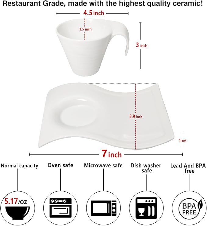 Porcelain Coffee cup and saucer Mugs, 5.17 Ounce, Savor Espresso Mugs Cups - Image 2