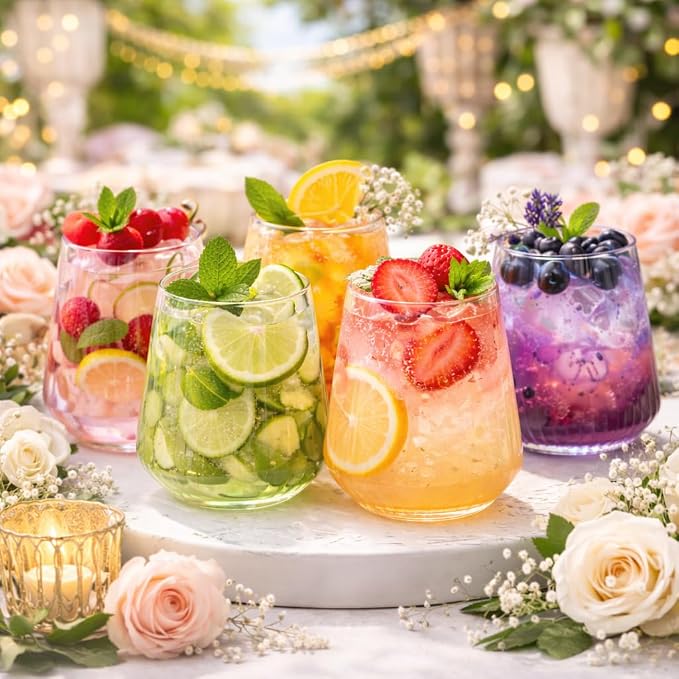 40 Pack 12oz Ribbed Stemless Disposable Plastic Wine Glasses, Shatterproof | - Image 4