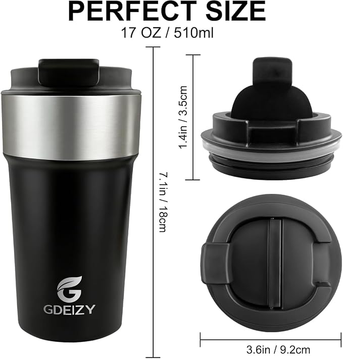 17oz Insulated Travel Coffee Mug, Stainless Steel Cup - Image 5