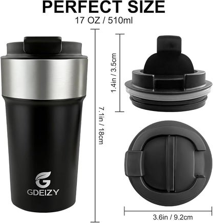 17oz Insulated Travel Coffee Mug, Stainless Steel Cup - Image 5