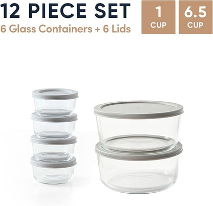 12-Piece Glass Food Storage Containers Set | 1-Cup & 6.5-Cup, Leakproof | - Image 2