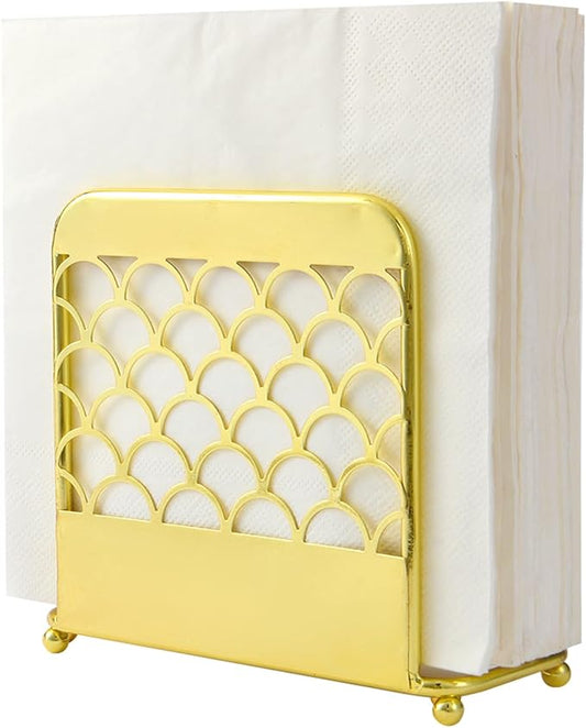 Napkin Holder for Table, Gold Napkin Holders for Paper Napkins & Kitchen Dining Tables & Countertops, Elegant Standing Kitchen Napkin Holder Dispenser Suitable for All Room Decors