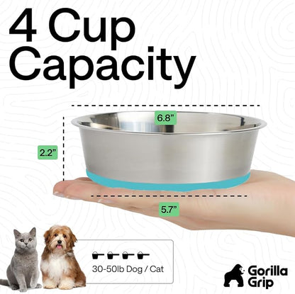 GORILLA GRIP Dog Bowl, Holds 4 Cups, Food Grade 304 Stainless Steel Food and - Image 4