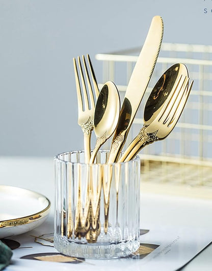Gold Silverware Set for 6 Premium 18/10 Stainless Steel Flatware Set Palace Style 30 Piece Cutlery Tableware Utensils Embossed Decorative Handle Knives Forks and Spoons for Home Christmas Wedding