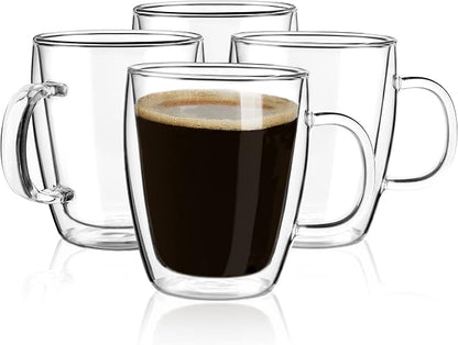 YUNCANG Double Wall Coffee Mugs, 16 Ounces-Clear Glass Cups by YUNCANG