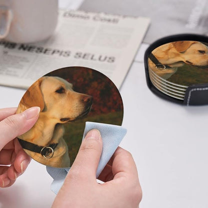 6 Pcs Golden Lab Labrador Retriever Family Loyal Hunting Dog Leather Coasters - Image 6