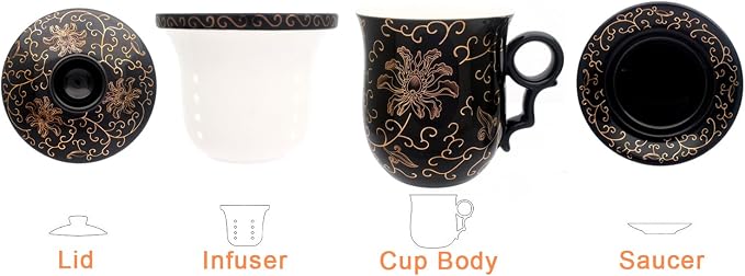 Porcelain Tea Cup with Infuser Lid and Saucer Sets - Image 2