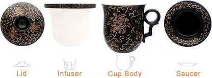 Porcelain Tea Cup with Infuser Lid and Saucer Sets - Image 2