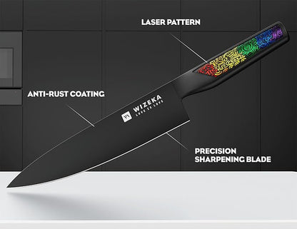 WIZEKA Chef Knife: 8 Inch: Extreme Sharp Kitchen Knife: Full Tang High Carbon Stainless Steel: Chef's knife with Ergonomic Handle with Unique Patterns,Rainbow Series