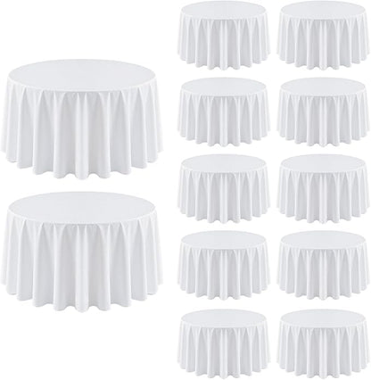 12 Pack Round Tablecloth 120 Inch Cloth White Tablecloth for Round Tables, Washable Polyester Table Cloth Stain and Wrinkle Resistant Decorative Table Cover for Wedding Party Dining Banquet