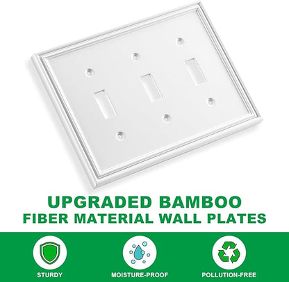 Decorative Wall Plate Light Switch Cover Decorator Outlet Covers Rocker Switch Plates Bamboo Fiber Material Wall Plates for Kitchen Bathroom (3 Gang Triple Toggle-1 Pack)