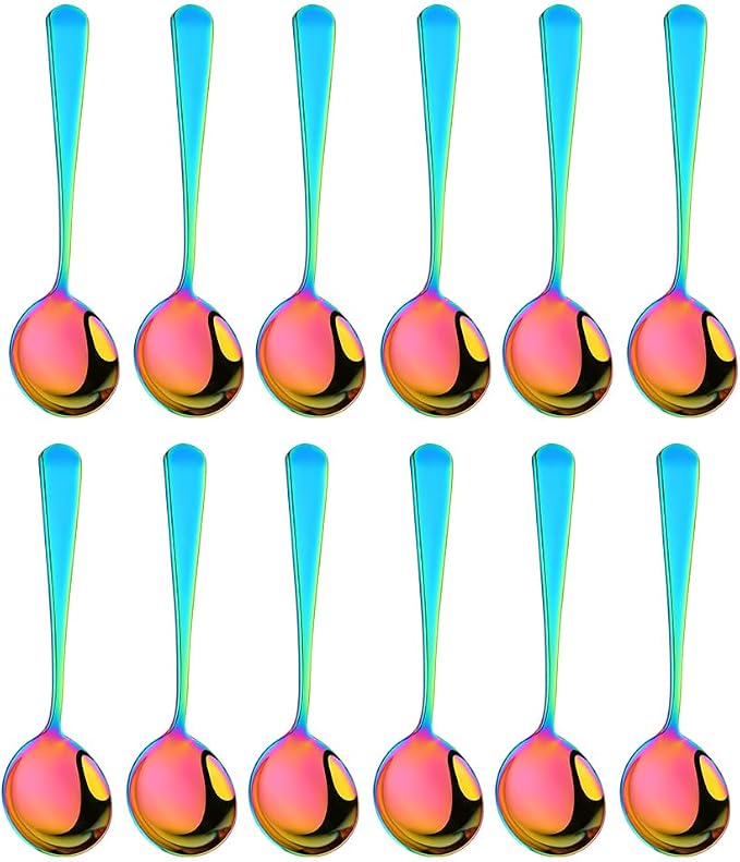 Broth Round Spoon Set, 12-Piece Reusable Stainless Steel Dinner Table Cereal by BISDARUN