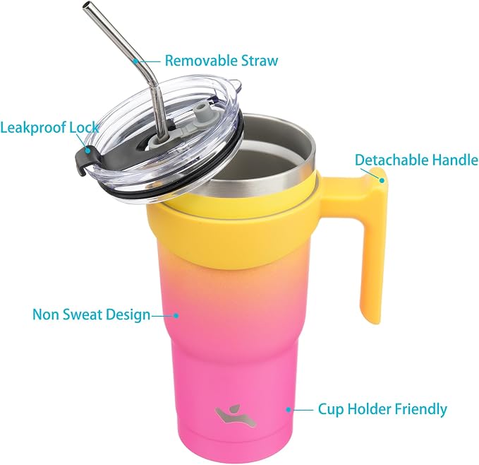 Konokyo 20 oz Tumbler with Handle and Straw, Insulated Travel Mug | Rainbow; - Image 2