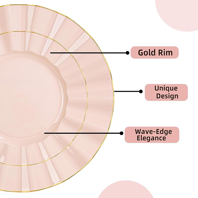 72PCS Blush Pink Plastic Plates, Wavy Plates - Image 3