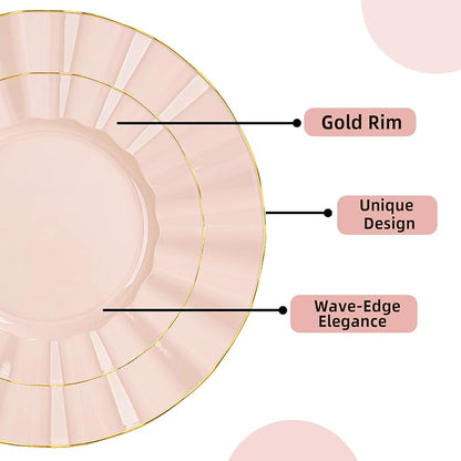 120PCS Blush Pink Plastic Plates, Wavy Plates - Image 3