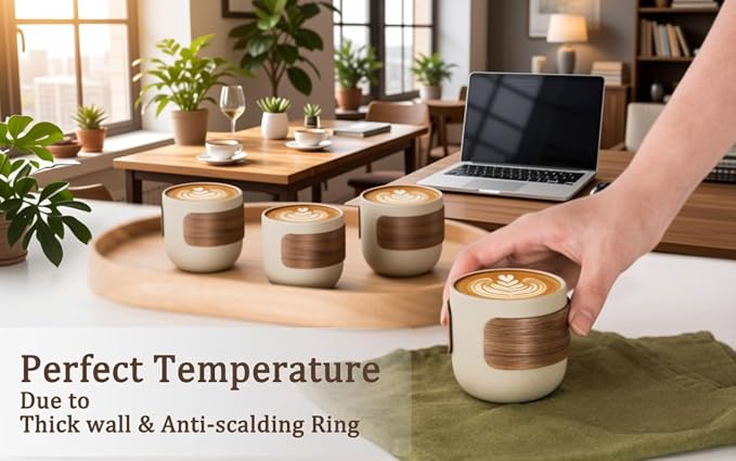 Ceramic Espresso Cups Set of 4, Natural Beige | Handleless Mug, - Image 4